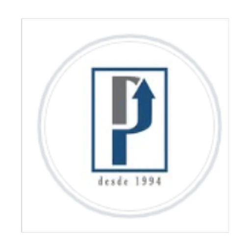 Logo de cliente da Preâmbulo Marketing: letra P com seta e a frase desde 1994